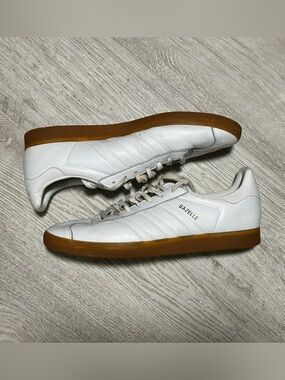 adidas Gazelle White Leather Sneakers with Gum Outsole